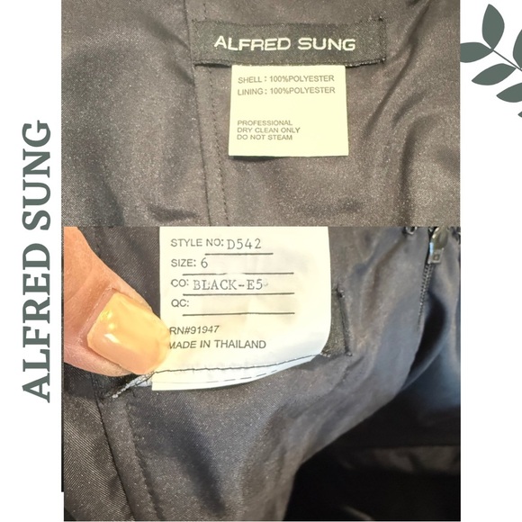 Alfred Sung Black Strapless Fit & Flare Taffeta Dress with Pockets Size 6 - Picture 9 of 9